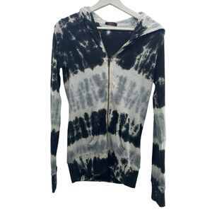 T-Party Size L Hooded Sweatshirt Thermal Waffle Knit Gray Tie Dye Made In USA